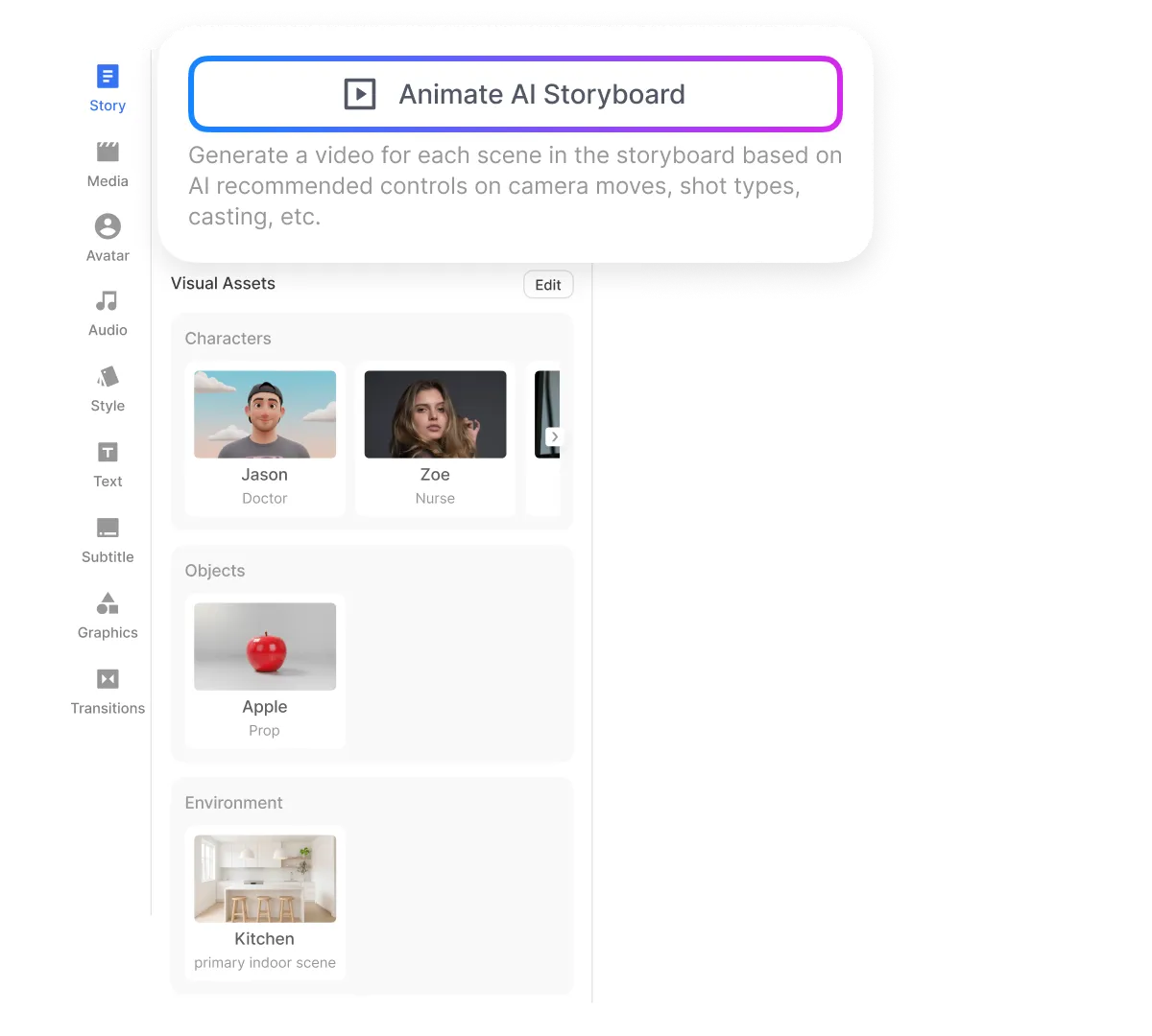 AI Director Mode approving storyboard scenes before generating AI video clips to save time and credits